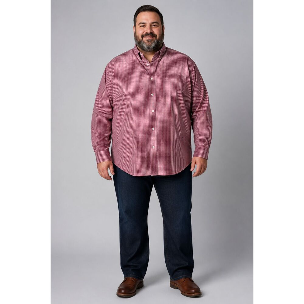 Dockers Button Down Shirt 2XL Red Check Plaid Long Sleeve Cotton Blend Casual